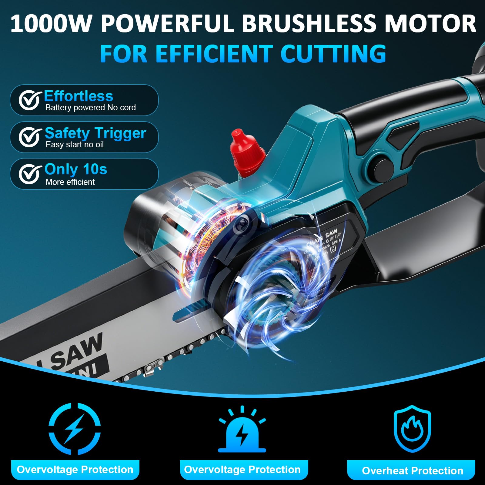 Mini motosierra 2 en 1 de 10 y 8 pulgadas con 4 cadenas, compatible con batería Makita de 18 V, motor sin escobillas de 1000 W, sierra eléctrica para jardín, cuidado de árboles y leña (sin batería ni