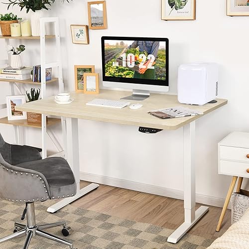 Miniatura 4 de COSTWAY Mesa universal de 48 x 30 pulgadas, escritorio de madera maciza de una sola pieza para marco de escritorio estándar y ajustable en altura,