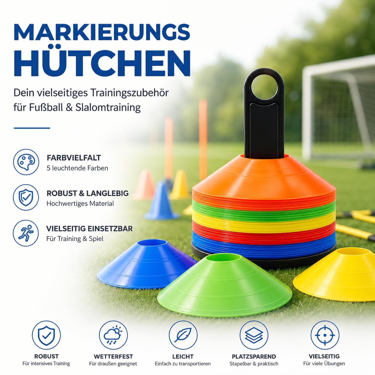 20 cônes de marquage colorés, Accessoires pour l'entraînement de Football et de Slalom - Accessoires d'entraînement en extérieur