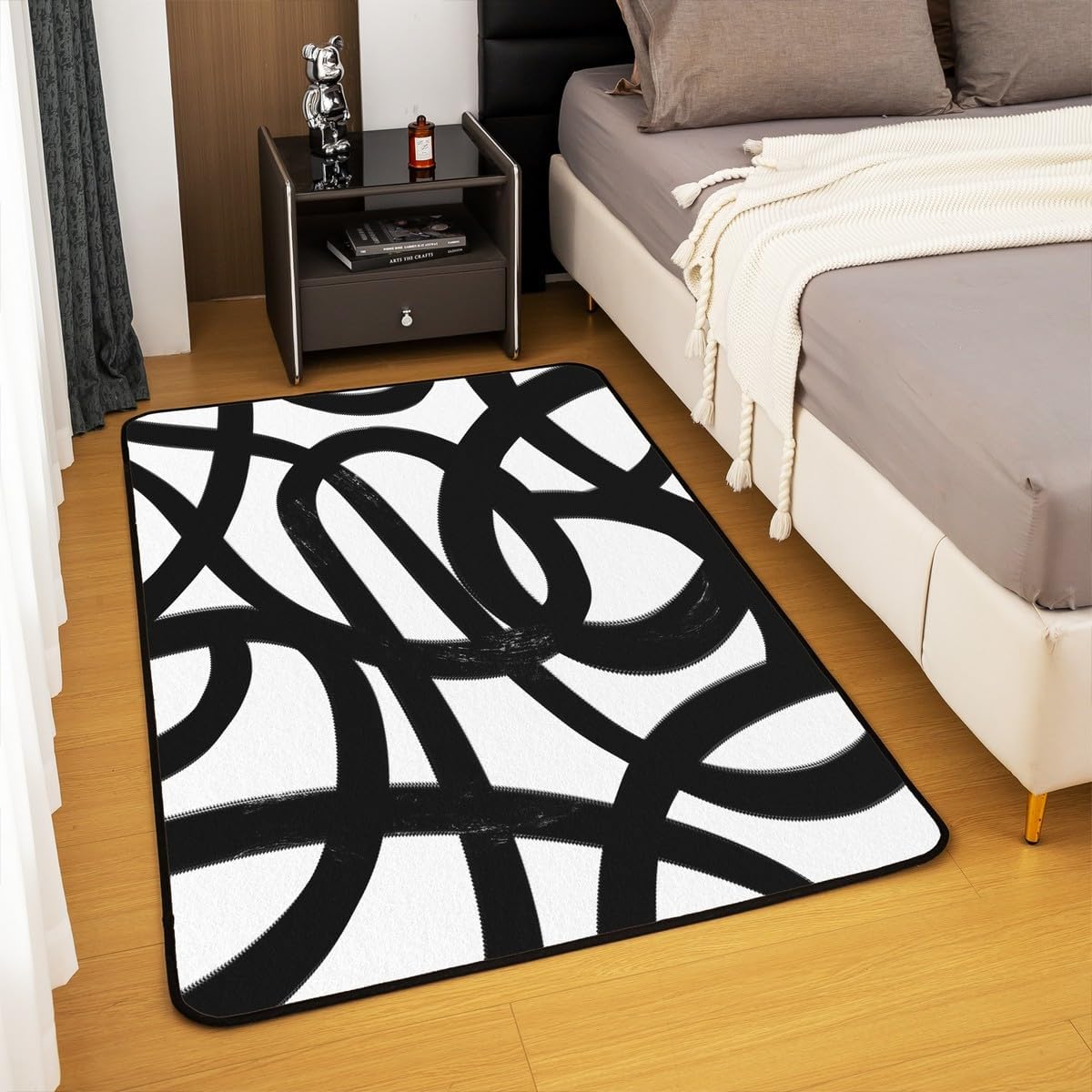 jejeloiu Black and White Striped Area Rug 3x5 Abstract Art Living Room Rugs for Bedroom Boho Line Non-Slip Decorative Carpet Kids Indoor Floor Mat