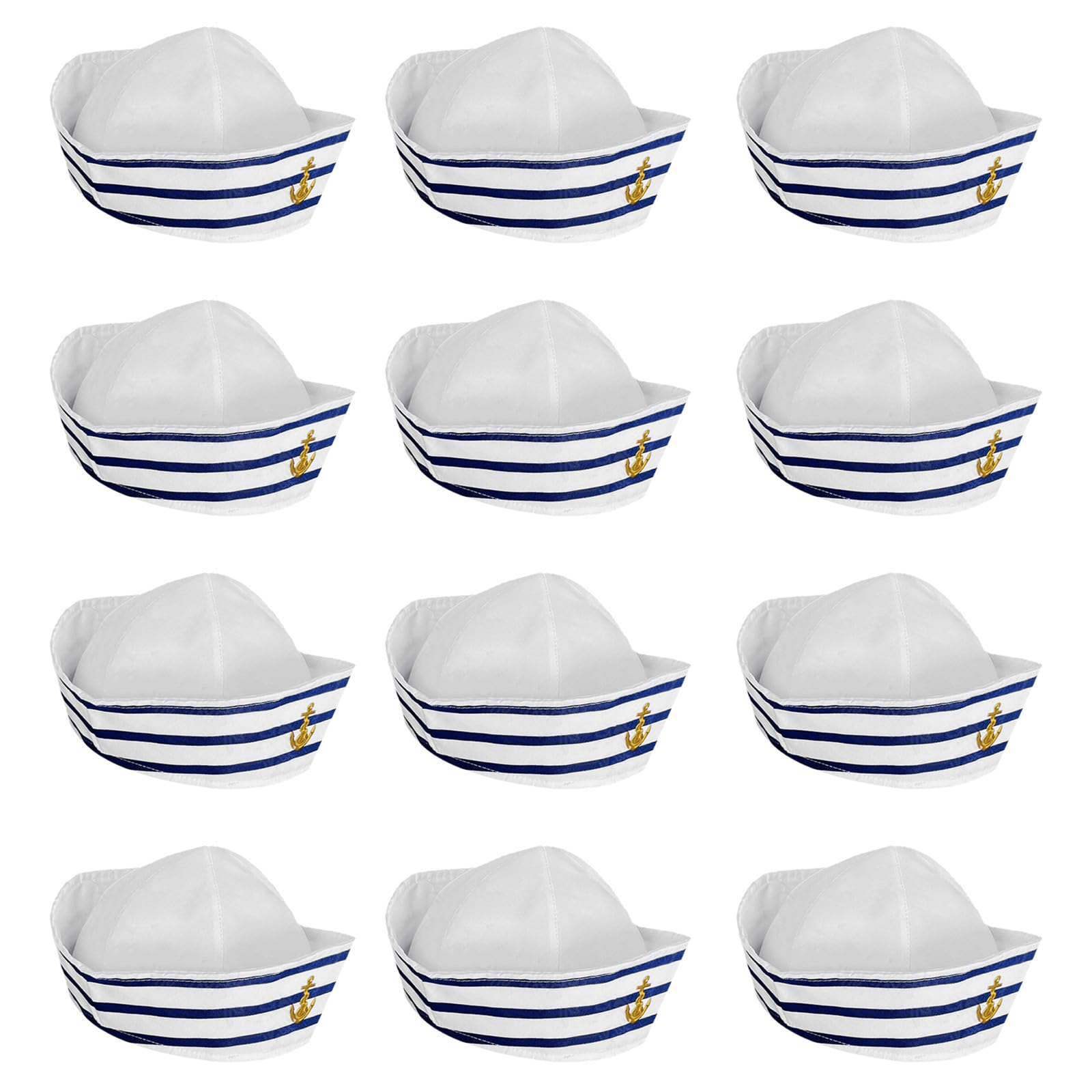TEHAUX 12 Pezzi Berretto Marinaio Nautico Blu e Bianco Bordo Arrotolato in Poliestere Design a Chiusura Totale Comodo per Uscite in Barca