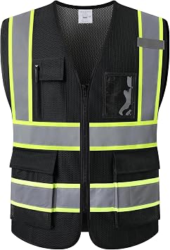Reflective Safety Vest for Men Women with Pockets,KZ177,Black,XL