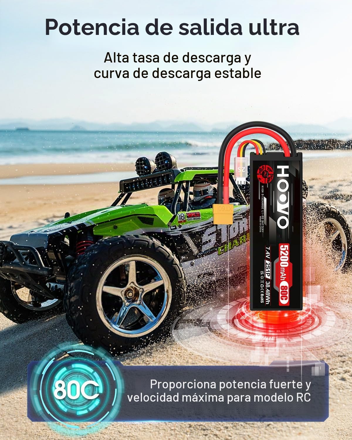 HOOVO 2S LiPo RC 7.4V 5200mAh 80C Funda Rígida con Conector XT60 Batería de Repuesto para RC Car Truck Heli Avión Rock Crawler Avión Helicóptero RC Car Truck Boot (2 Paquetes)