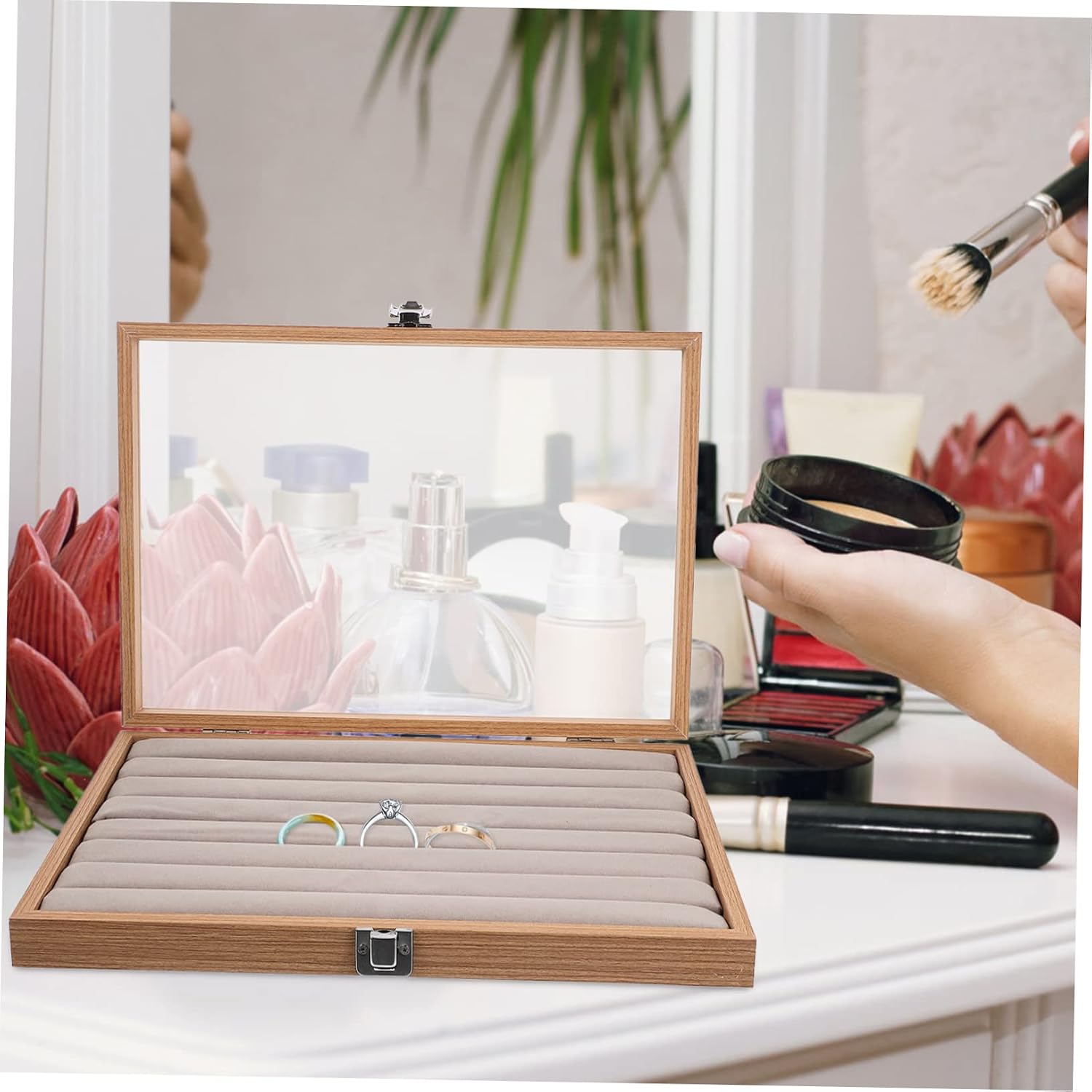 Jewelry Tray Box with Clear Lid for Earrings Necklaces and Portable Transparent Storage Organizer for Travel Display and Home Use Women Special Occasions