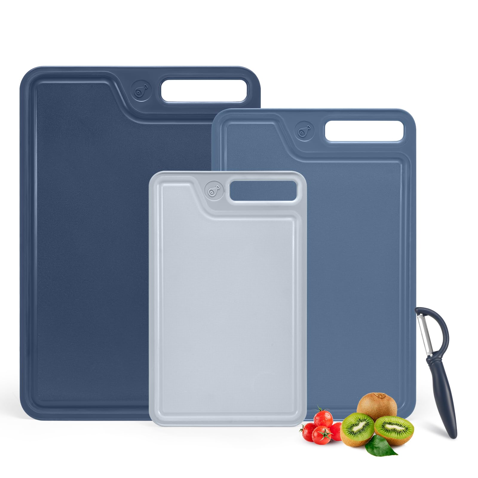 Juego de 4 tablas de cortar de plástico para cocina, aptas para lavavajillas, seguridad alimentaria, diseño antideslizante, ideal para preparación de carne y verduras