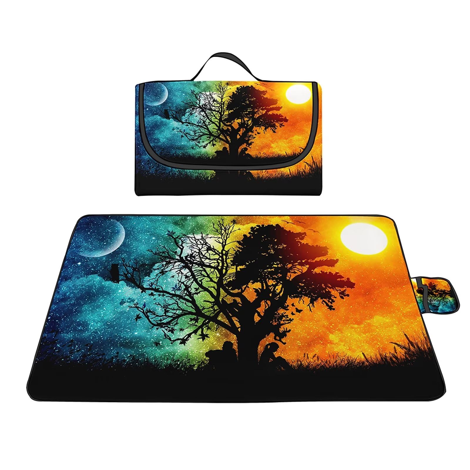Couverture Pique-nique Imperméable 150x150cm,Couverture Plage Extérieure XXL,Couple d'arbres psychédéliques Camping Couverture étanche Pique-nique avec Poignée pour Camping Randonnée Parc Plage