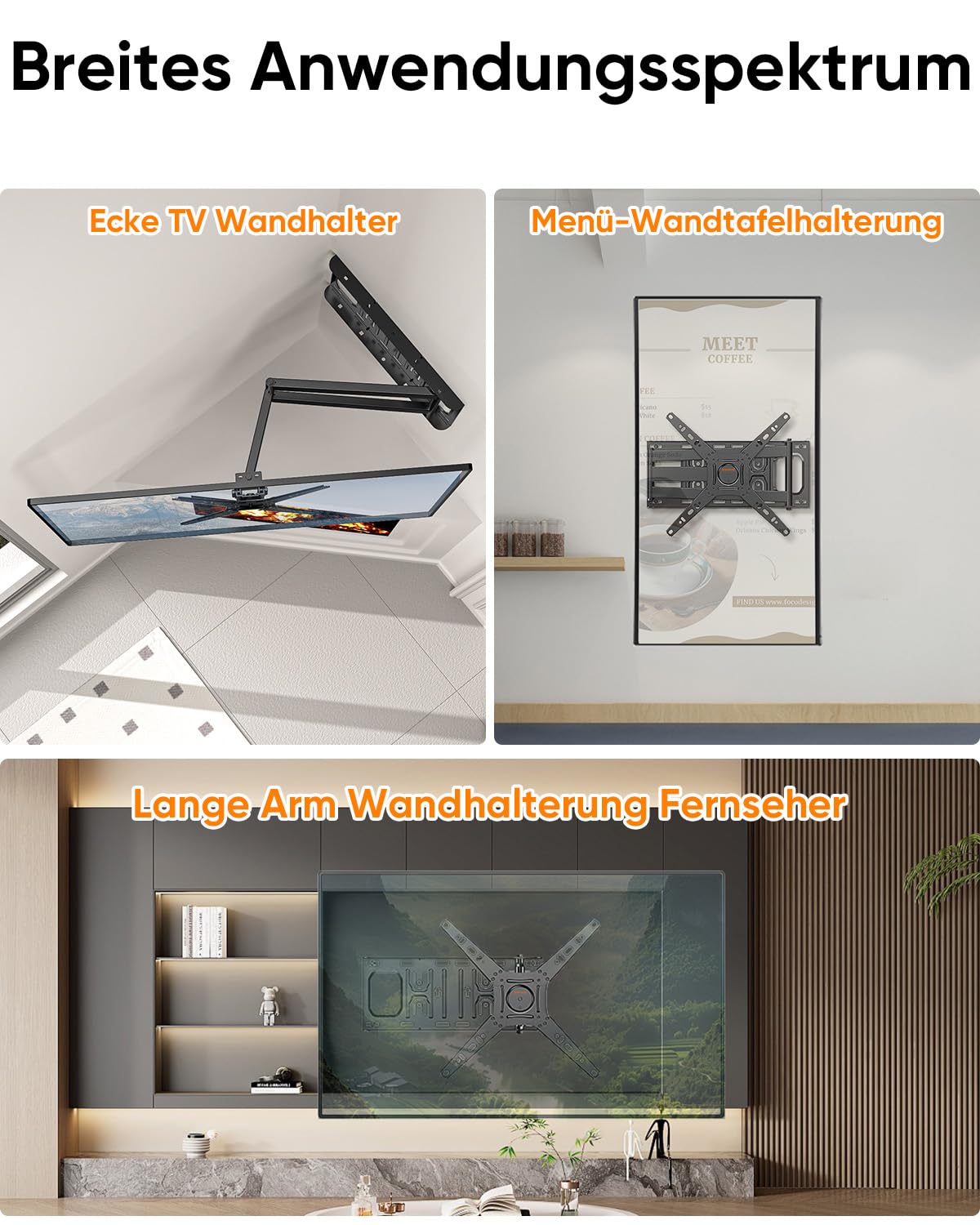 TV Wandhalterung mit 655mm Langem Arm für 13-50 Zoll Fernseher oder Monitor, 180° Drehung Fernsehhalterung Wand Schwenkbar Volle Bewegung Monitor Wand Halterung bis zu 35kg max. VESA 300x300mm