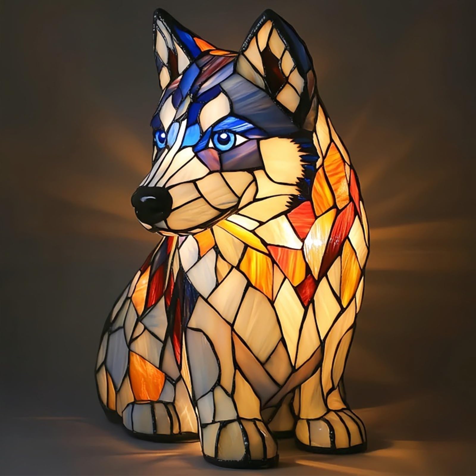 HOPASRISEE Tiffany Cat Lamp, Mosaic Cat Lamp, LED Lamps Corgi/Pug/ - Handmade Resin Bedside Lamps, Home Decor for Bedroom Lighting for Cats and Dog Lovers [Energy Class A](L)
