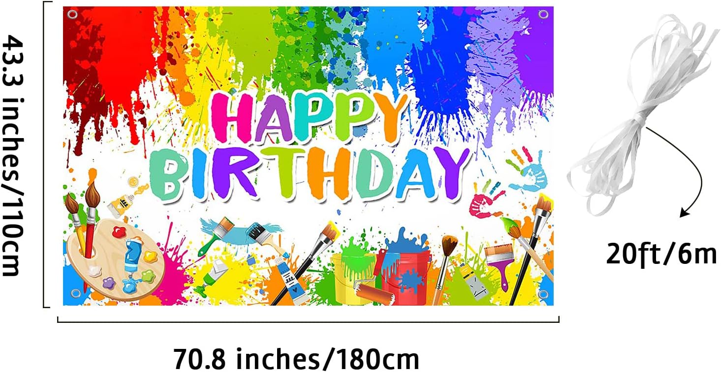 Avezano Paint Birthday Banner Boy and Girl Graffiti Art Party Decorations Painting Theme Happy Birthday Photo Backdrop 70.8 x 43.3 Inch Background for Kids