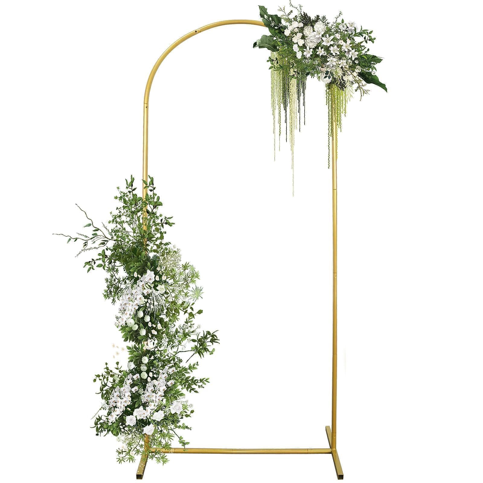 2m Gold Hochzeitsbogen, Metallbogen Hintergrund Ständer für Party | Ballonbogen Ständer mit stabiler Basis, Passt zu Hochzeiten, Geburtstagen und Eröffnungsfeiern (1x2m)