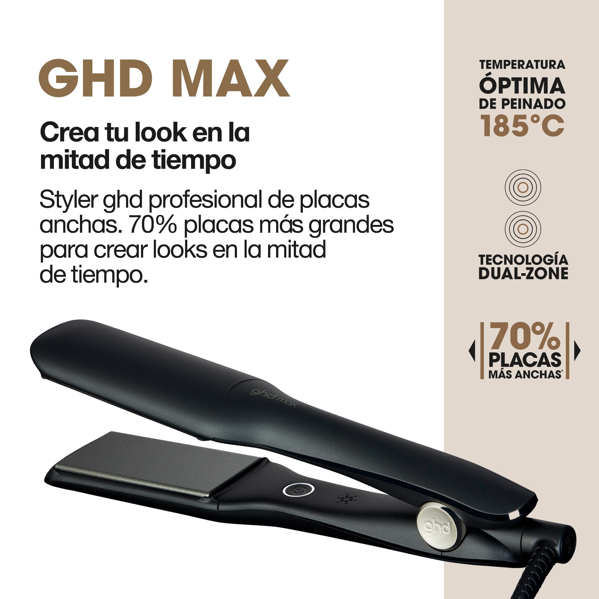 ghd Max Plancha de Pelo Profesional Placas Anchas para Cabello Largo Grueso Rizado Enchufe Europeo