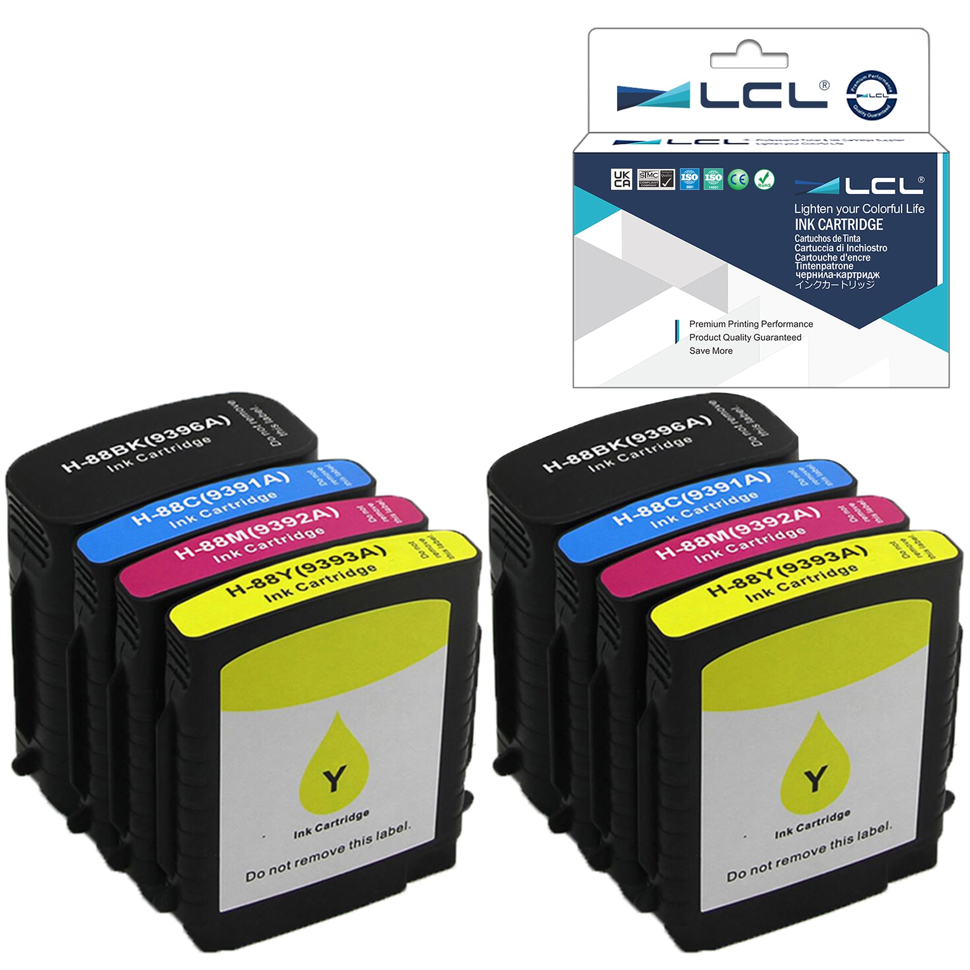 LCLCompatible Ink Cartridge Pigment Replacement for HP 88XL C9396AN C9391AN C9392AN C9393AN K5300 K5400 K5400dn K5400dtn K5400tn K5456z K550 K550dtn K550dtwn K8600dn K8600 L7380 (8-Pack 2K2C2M2Y)