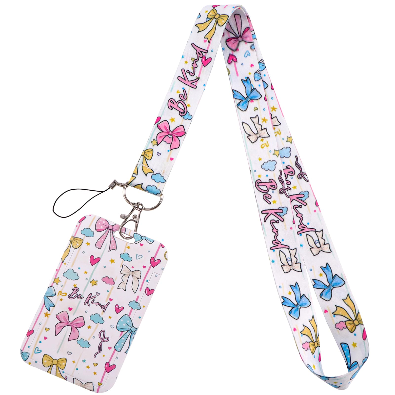 Bow Lanyard with Card Holder Cute Heart Neck Lanyard for Keys ID Badge for Women Kids Girls Teachers Nurese Aesthetic Preppy School ID Holder Keychain(Be Kind) — image 1