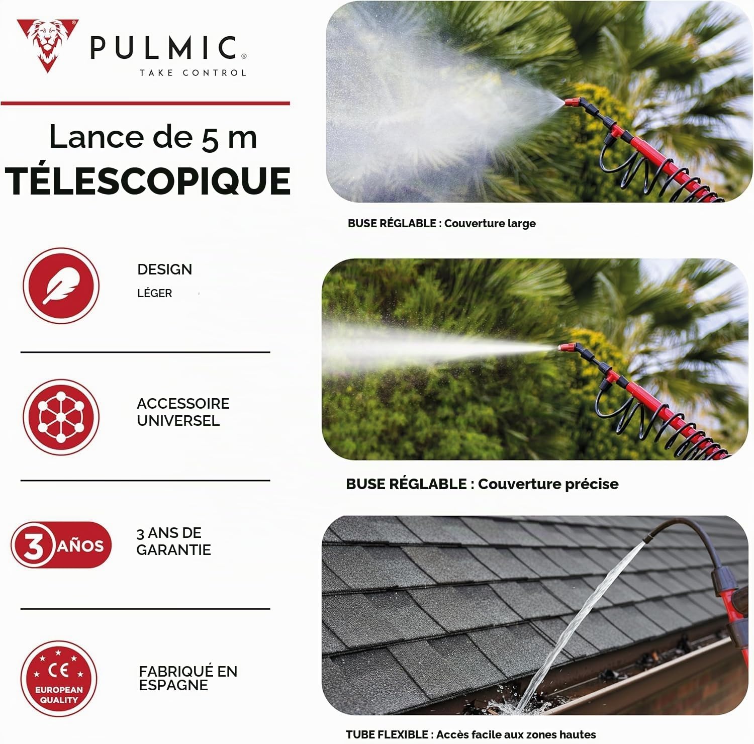 PULMIC Pulvérisateur à Dos 16L Professionnel + Lance Télescopique 5m, Pulvérisateur Agricole Manuel pour Herbicide et Insecticide, Pulvérisateur Haute Pression avec Lance Extensible