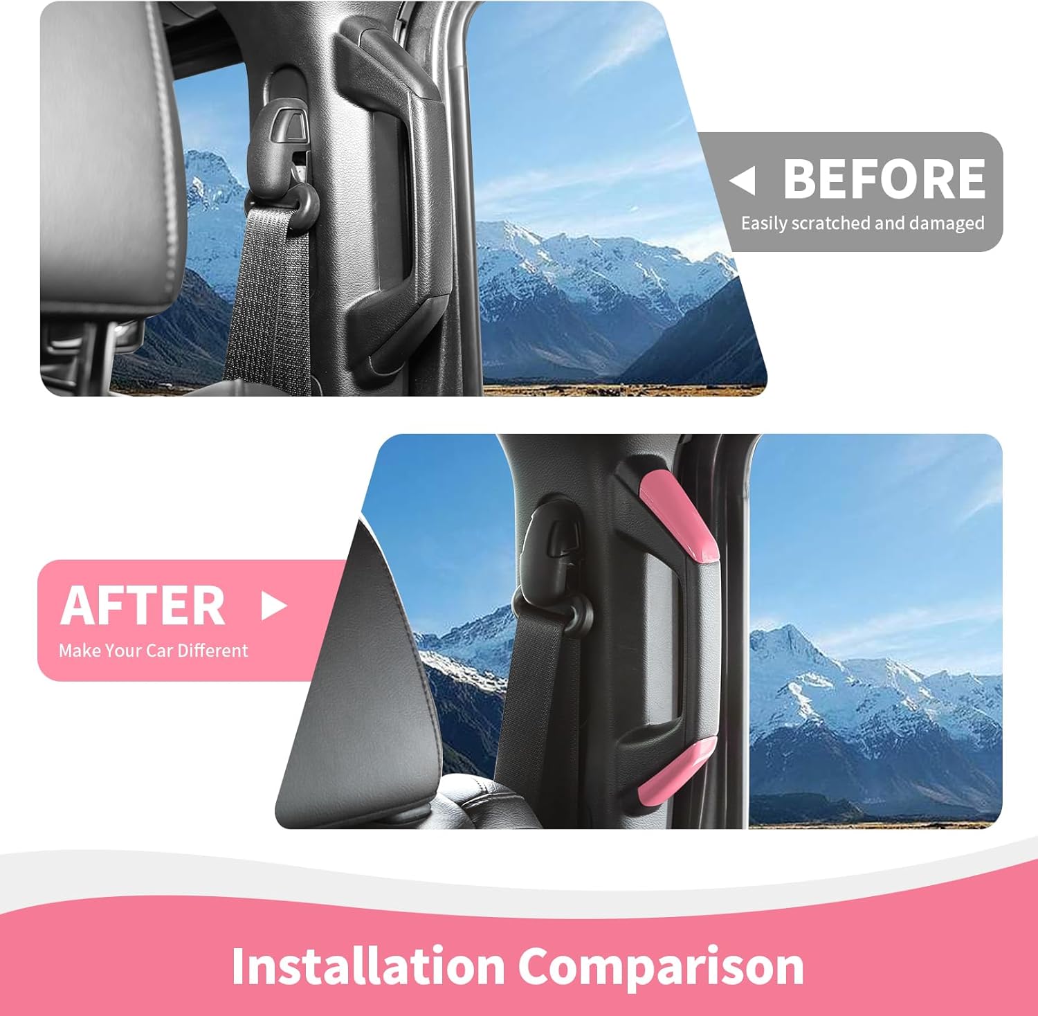 RAZPOY A/B Pillar Grab Handle Covers Trim Compatible with Jeep Wrangler JL JLU 2018-2023 4-Door, Pink