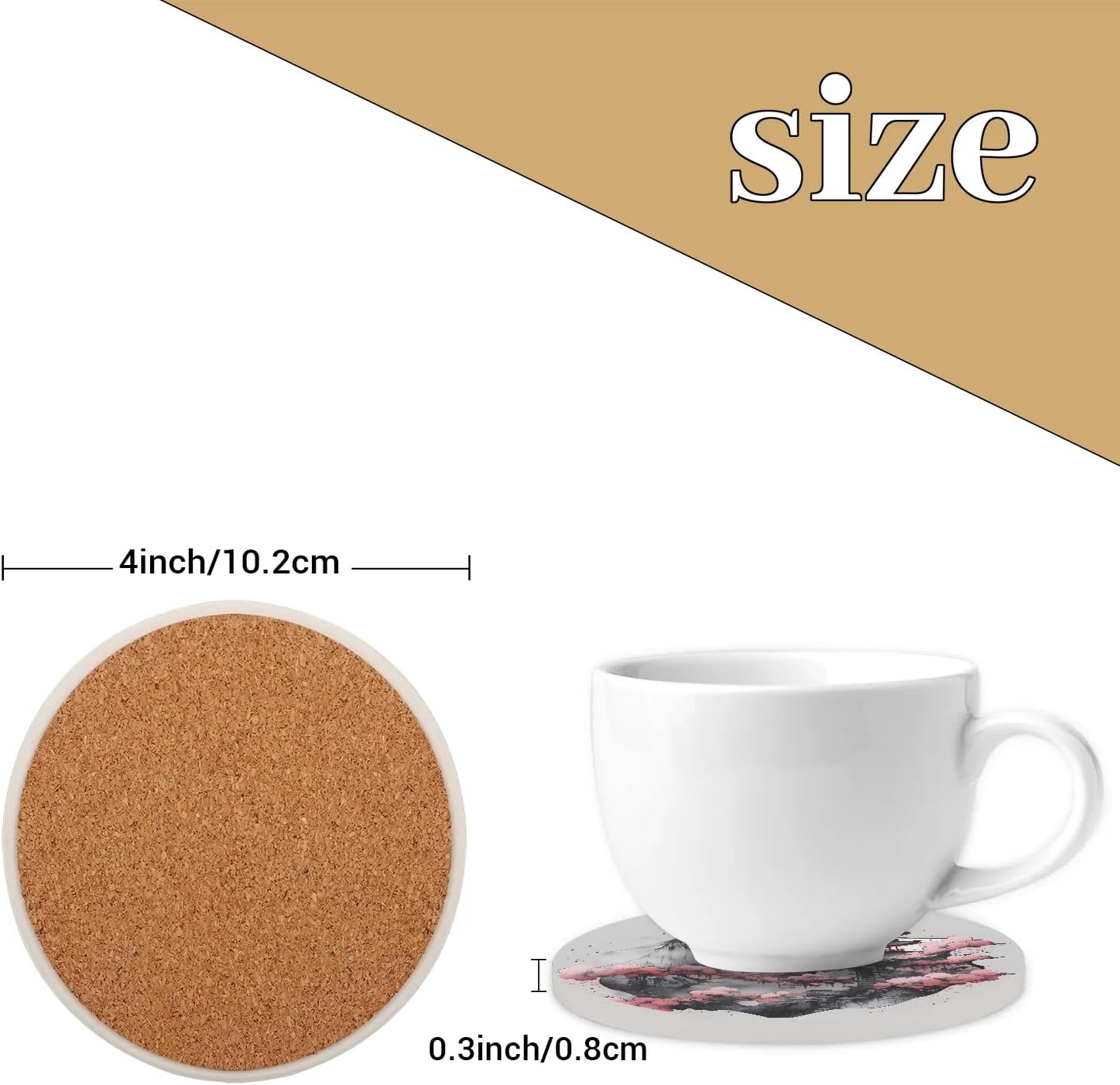 Japanese Tower Coasters Set of 4 Absorbent Coasters 4 Inch Round Ceramic Coasters for Drinks Coaster for Coffee Table Office Summer Outdoor Home Decor - Image 2