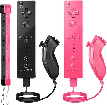 PGYFDAL 2 Pack Remote Controller and Nunchuck Joystick for wii/wii u Console, Gamepad with Silicone Case and Wrist Strap for Holiday Black and Pink