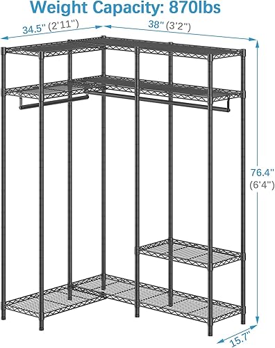 Miniatura 4 de VIPEK L30 - Perchero de esquina resistente en forma de L, con estantes ajustables y varillas para colgar, armario de esquina portátil para colgar