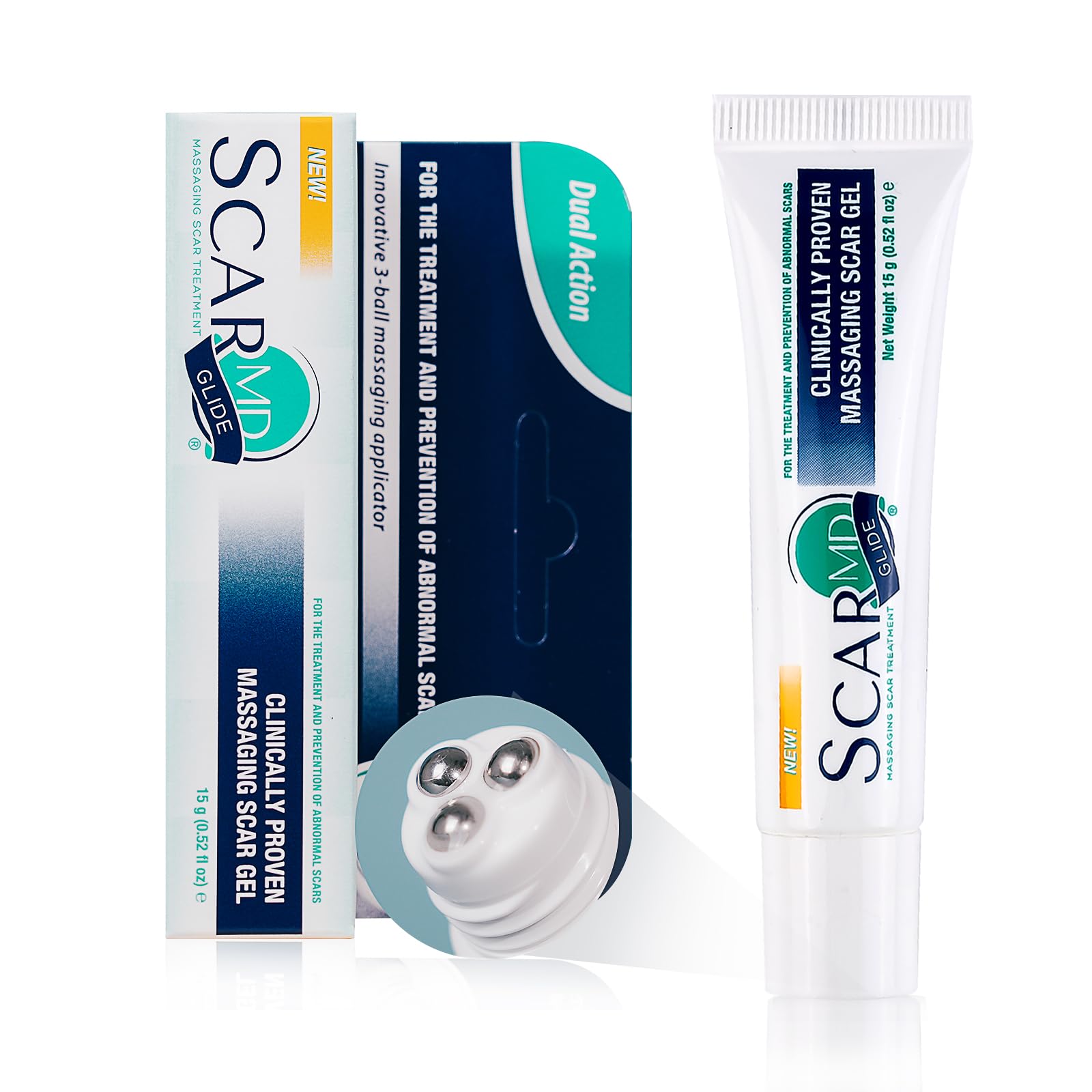 AIM Medical - ScarMD Glide Massaging Scar Gel, Fades Scars from Surgery, C Section and More, Dual Action Silicone Scar Gel with 3-Ball Massaging