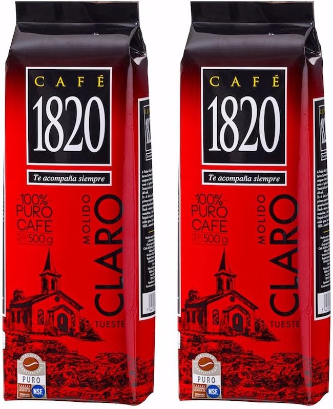 Cafe 1820 Tueste Claro - Costa Rica Ground Coffee 17.5 OZ - 500 Grams - 2 Pack.