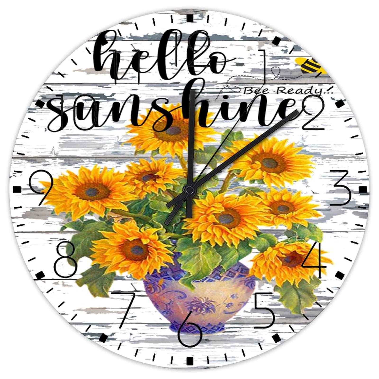 Horloge murale ronde en bois et tournesol pour une maison zen