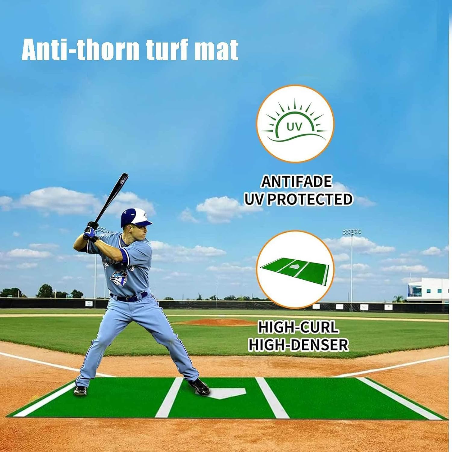 Batting Mat, with Home Plate Batters Box Turf Mat, Baseball Hitting Mat, Non-Slip Eva for Indoor Outdoor