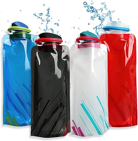 Botella plegable de 700 ml, 4 unidades, botella plegable, de polietileno, reutilizable, para senderismo, ciclismo, aventura, viajes (blanco, rojo, azul, negro)