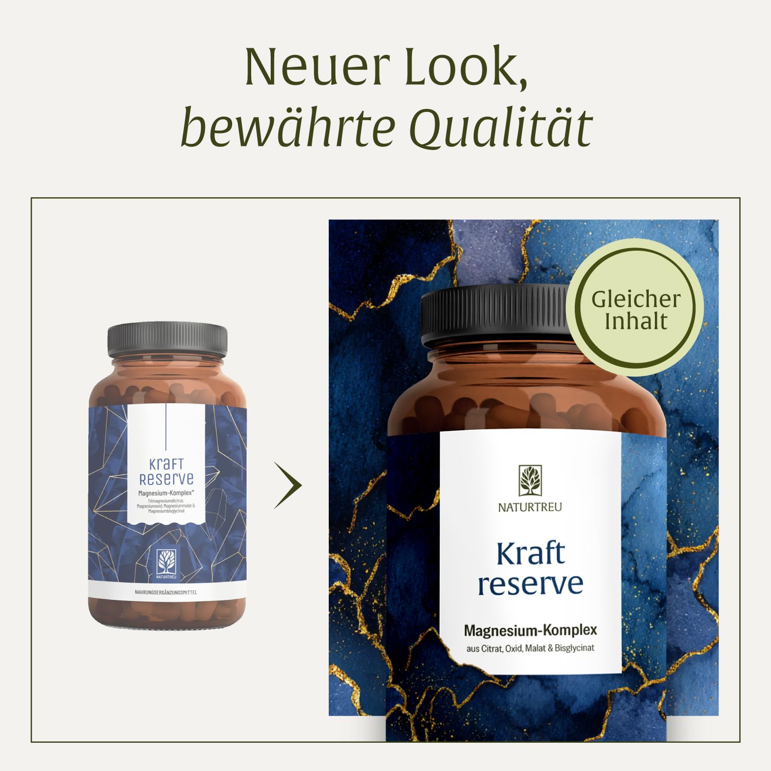 NATURTREU® Magnesium Komplex hochdosiert - Komplex mit: Magnesiumcitrat, Bisglycinat, Magnesium Malat und Magnesiumoxid - Vegan - 180 Kapseln