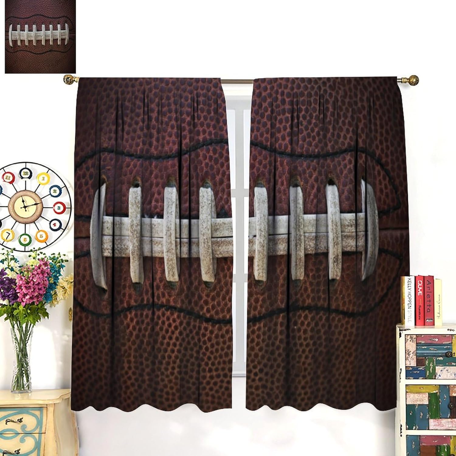 Sports Curtains American Football Traditional Blackout Window Drapes for Boys Kids Bedroom Living Room Kitchen Cafe Decor （W21xL45 Inch） x2 Panels