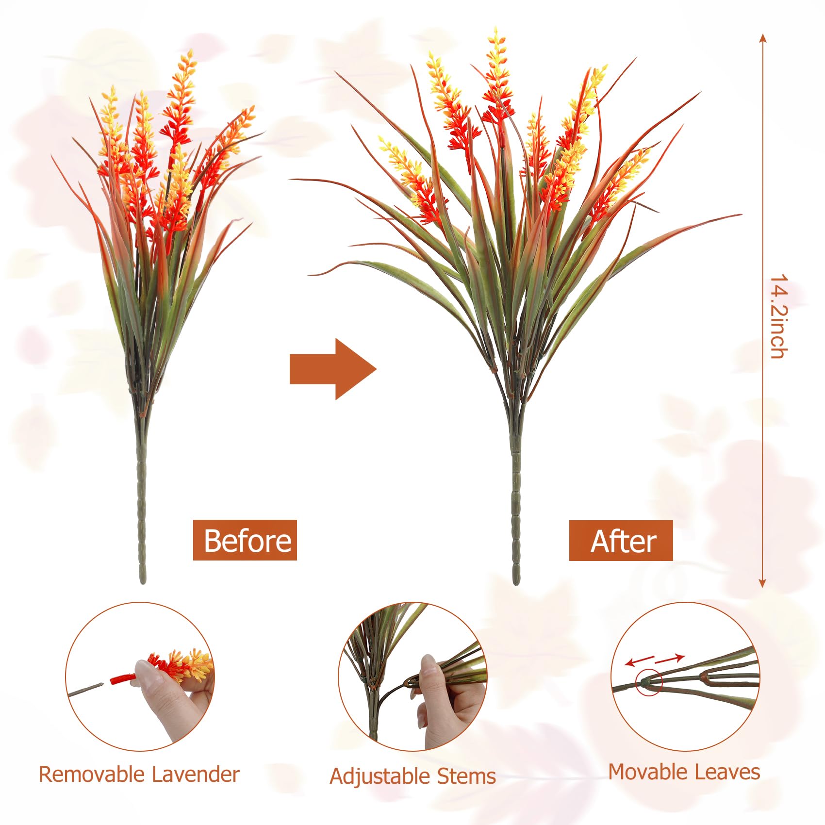 Fiori artificiali autunnali per esterni, 24 fasci di piante finte di lavanda, resistenti ai raggi UV, in plastica, con erba scimmia, per casa, portico, giardino, fioriere, fioriere, fioriere, fioriere
