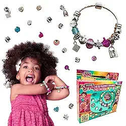 Kit Pulseira Berloques Infantil Brinquedo de Montar Acessórios para Meninas a partir de 5 Anos Pulseiras de Plástico Prata Kit de Beleza Presente dia das crianças aniversário natal