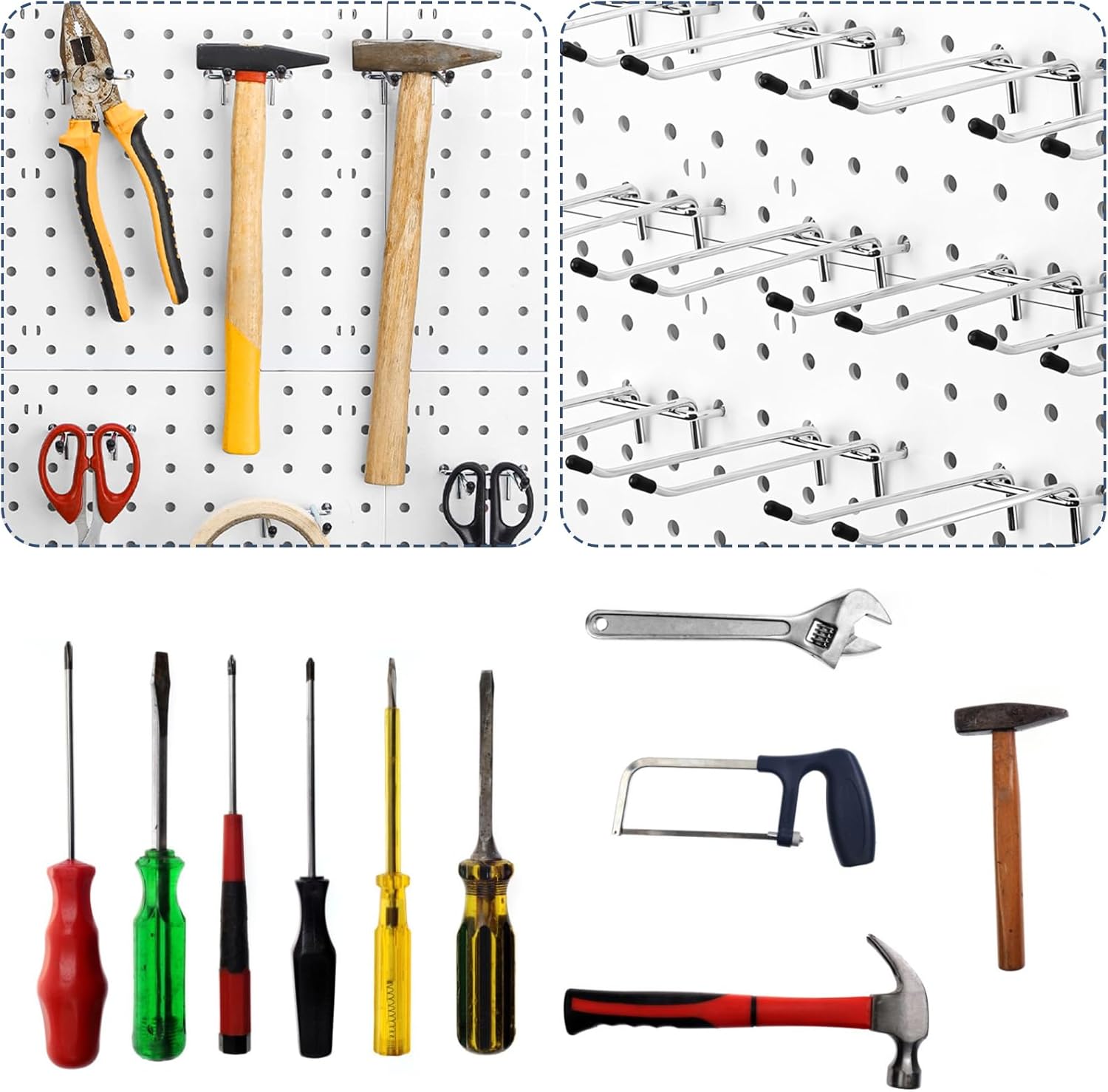 24 Pcs Peg Hook for Pegboards, 4 Inch Pegboards Hooks, Pegboardes Double Hooks Fit 1/4” PegBoard Holes, Heavy Duty Pegboard Pegs with Black Rubber Tipped, Peg Board Organizer Accessories for Garage