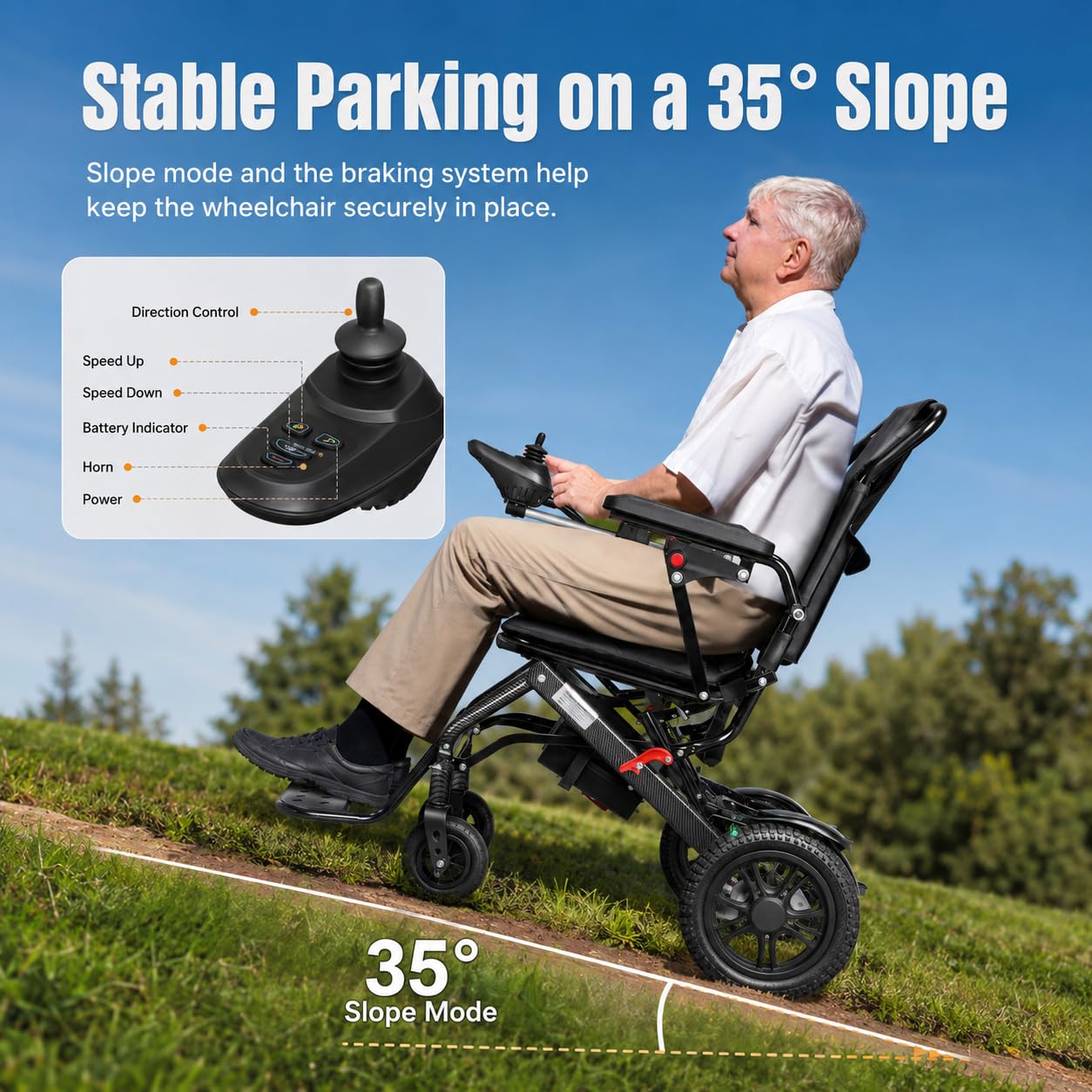 Silla de ruedas eléctrica plegable para adultos, silla eléctrica ligera de 22.0 kg con motor de 500 W, rango de 12 millas y neumáticos antiinclinación