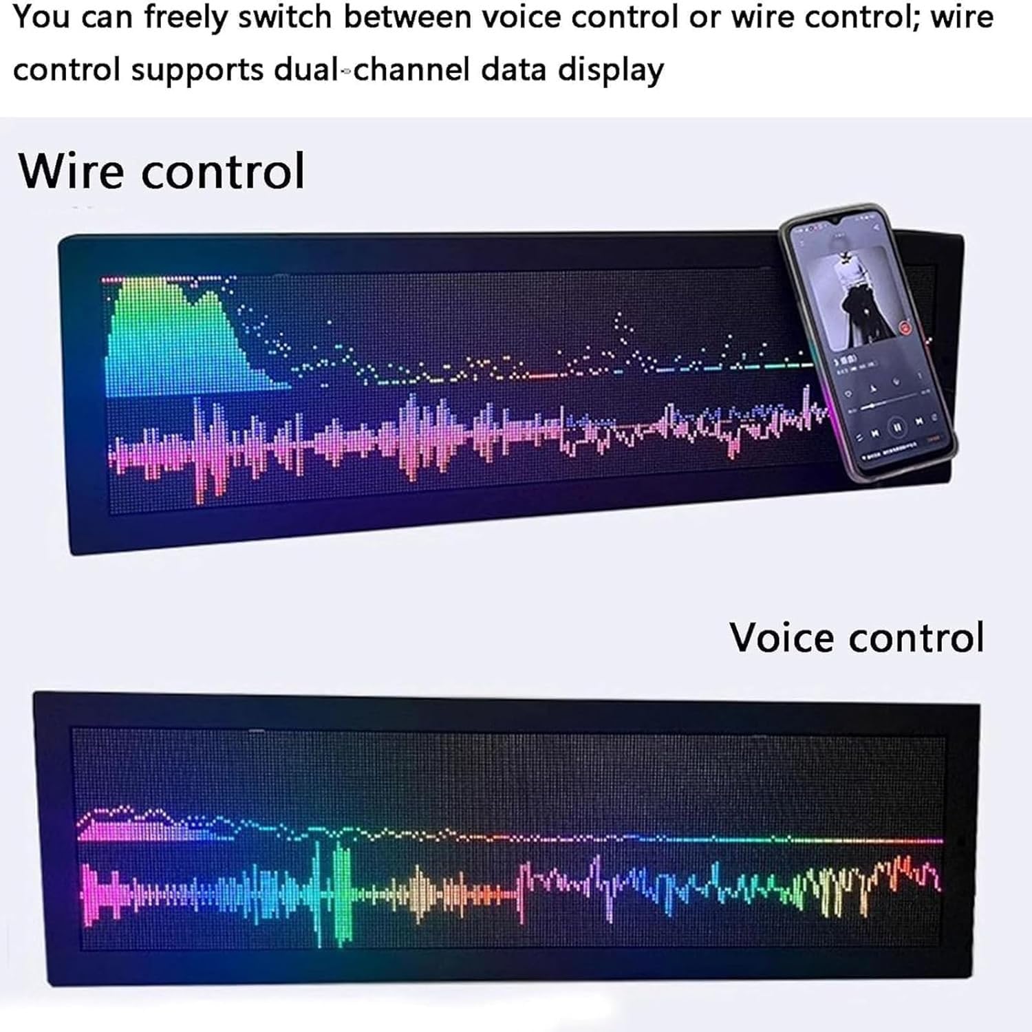 Reloj LED Con Espectro Musical, Luz Con Ritmo De Sonido Y Espectro Musical Con Resolución De 256 * 64 Píxeles, Fuentes Fluidas Ajustables Y 6 Niveles De Brillo, Calibración Automática Del Tiempo
