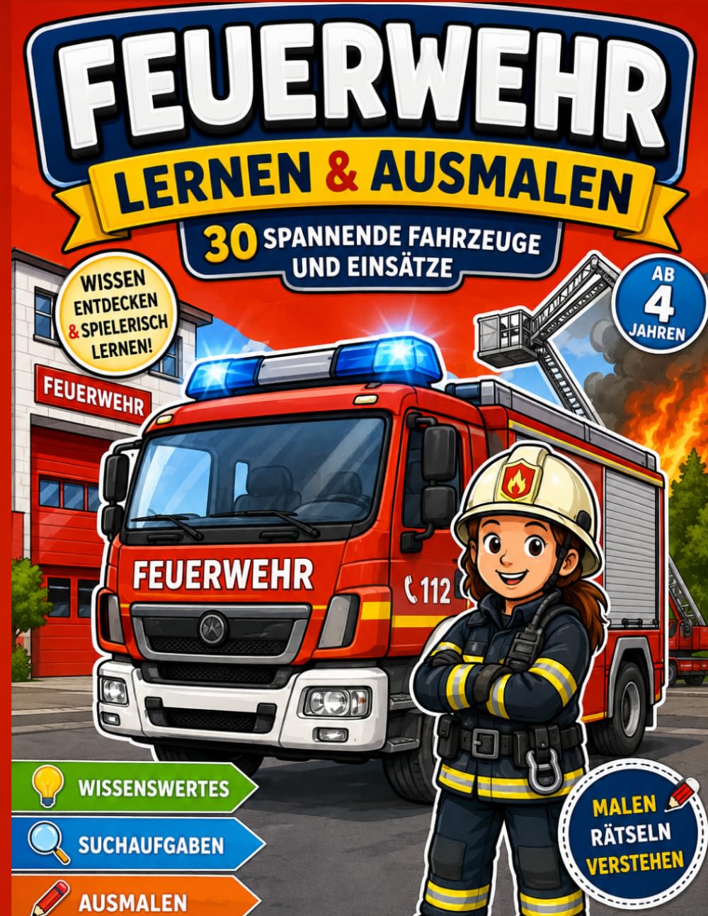 Mein großes Feuerwehrbuch: Mit Lernseiten, Suchaufgaben und Feuerwehr-Wissen