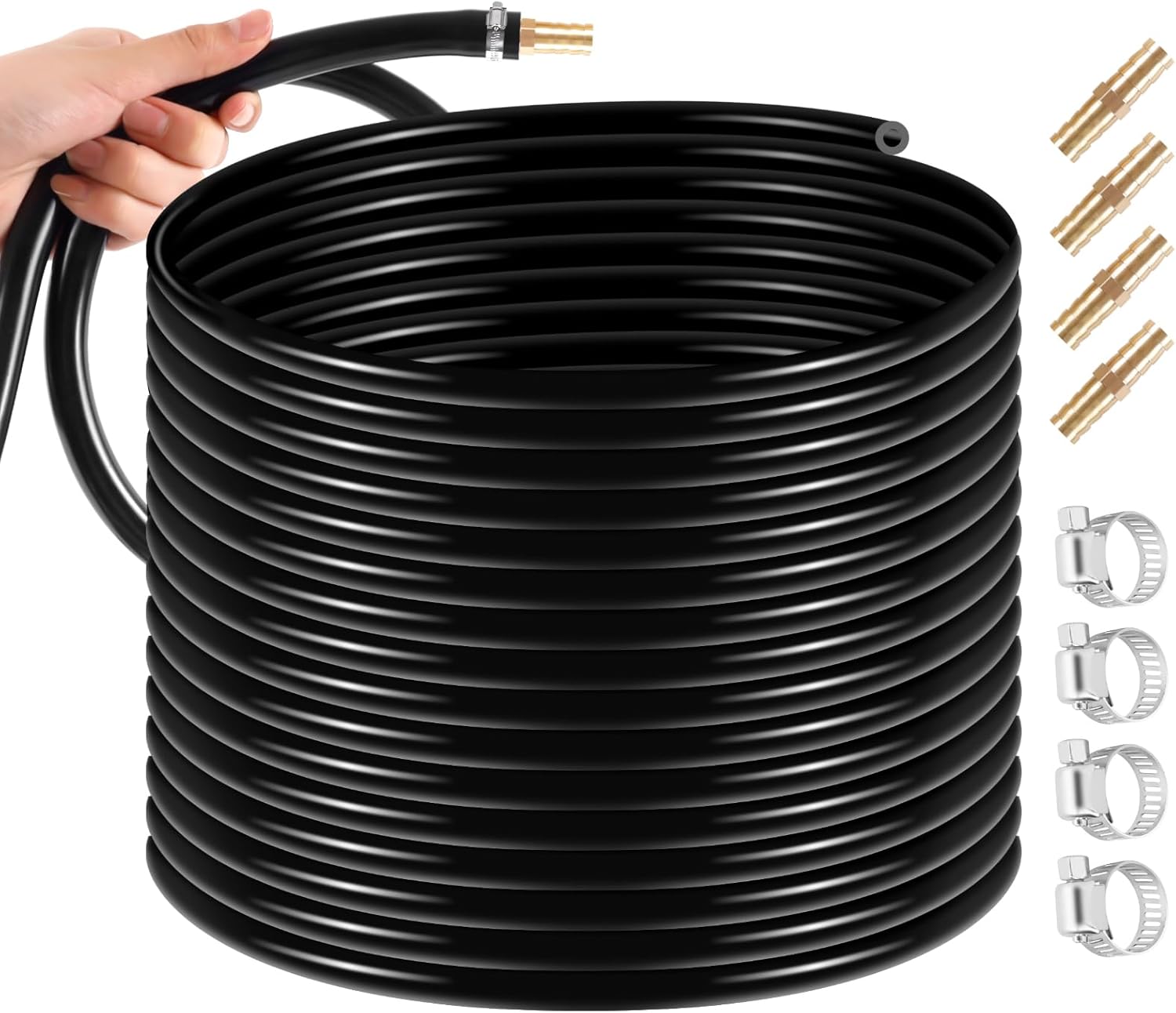 328 Feet x ⅜ Inch Self Sinking Aeration Hose, Self Sinking Weighted Air Hose,Aeration Hose Kit with 4 Copper Patches and Stainless Steel Clamps for Water Circulation Pond Aquaculture Aquarium