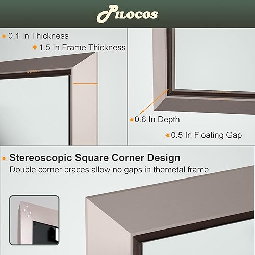 Miniatura 5 de Espejo de pie de longitud completa de 65 x 22 pulgadas, espejo de cuerpo completo montado en la pared morado plateado con marco de aleación de