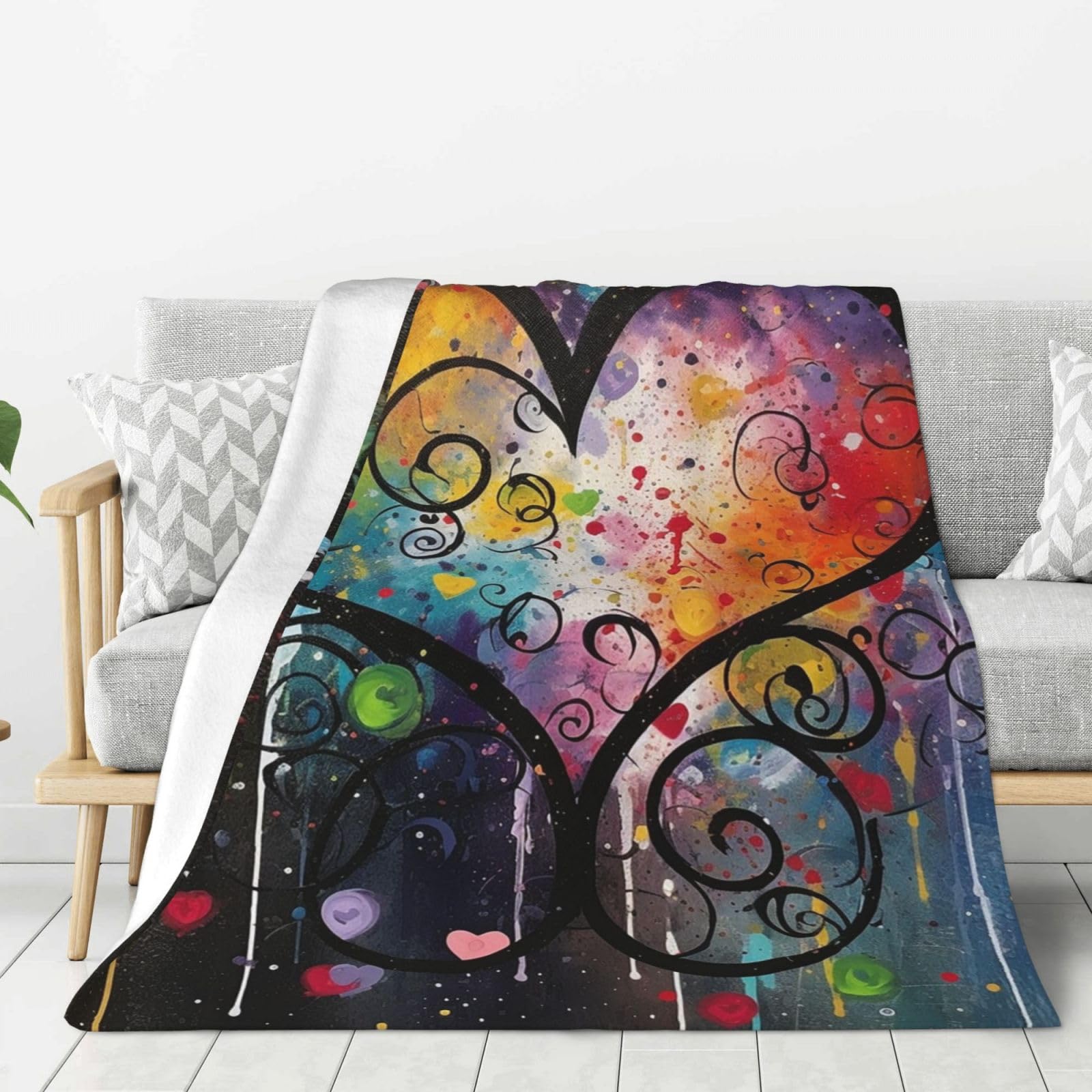 Couverture flanelle tourbillon cœur 150x130cm plaid doux canapé