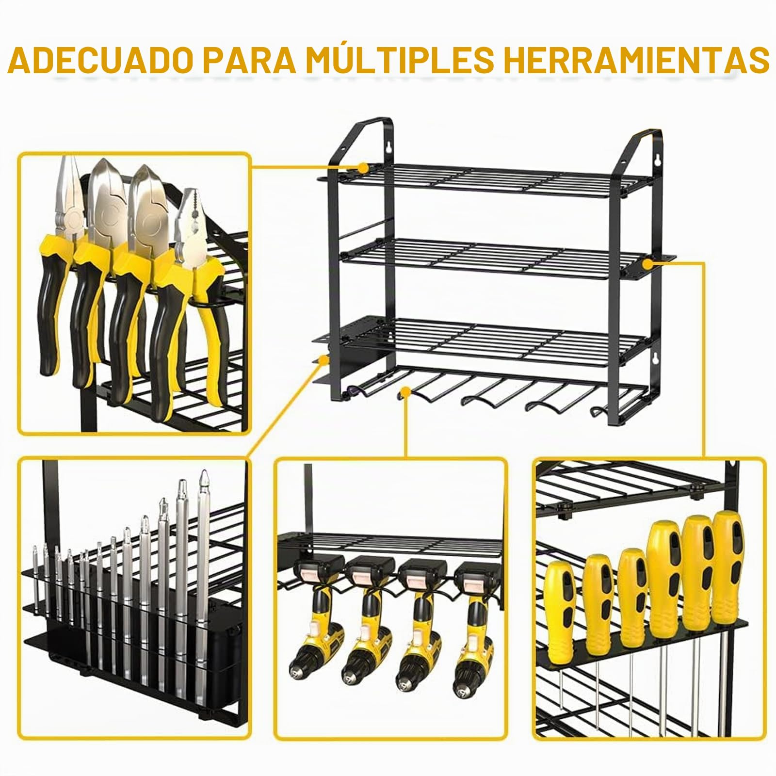 Organizador de herramientas eléctricas de 4 capas, soporte de pared para herramientas de taladro eléctrico, ahorro de espacio, resistente y duradero, fácil de instalar, añade más espacio de