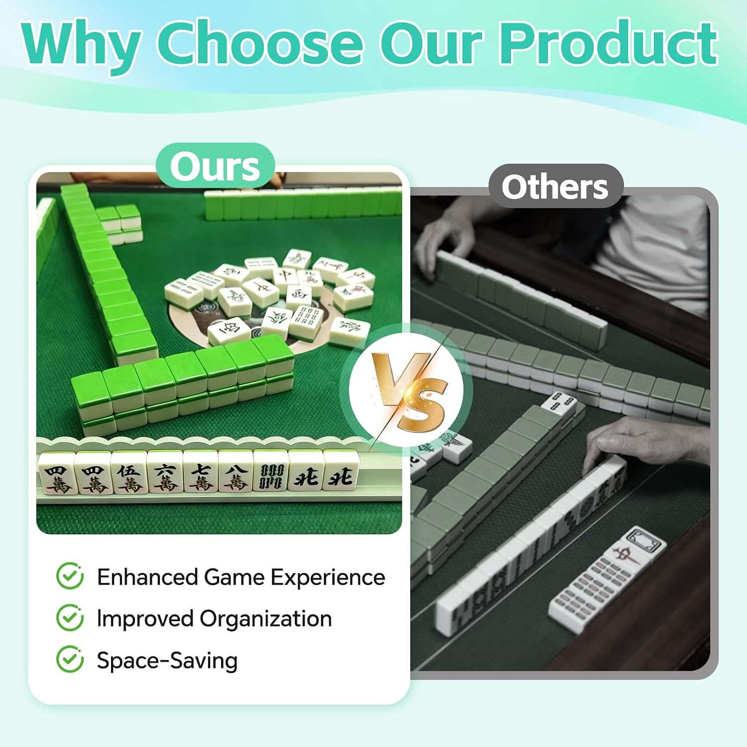 AQQHSAIN 4 Pcs Mahjong Racks with Pushers Wooden American Mahjong Tile Rack Set Magnetic Scalloped Organizing Tiles Holders with Storage Bags 17.3 Inch Mahjong Accessories for Players Gift (Green)