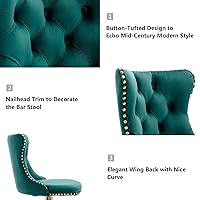 Vista 147 de Aoowow Juego de 2 taburetes de bar giratorios, taburetes de bar ajustables con respaldo de terciopelo copetudo, sillas de bar modernas tapizadas