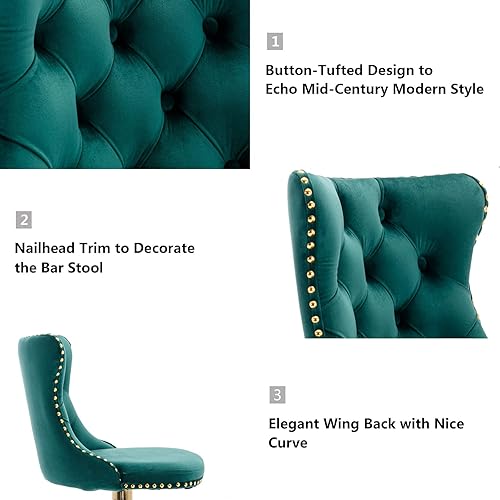 Miniatura 81 de Aoowow Juego de 2 taburetes de bar giratorios ajustables con respaldo de terciopelo copetudo, sillas de bar modernas tapizadas con cabeza de clavo