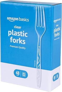 Amazon Basics Disposable Clear Plastic Forks, Premium Quality, 48 Count, Packaging May Vary