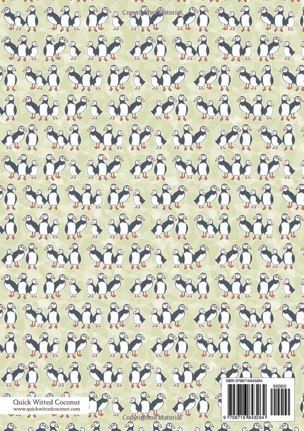Puffins Notebook - Lined Pages - A4 - Premium: (Olive Edition) Fun notebook 192 lined pages (A4 / 8.27x11.69 inches / 21x29.7cm) - Image 2