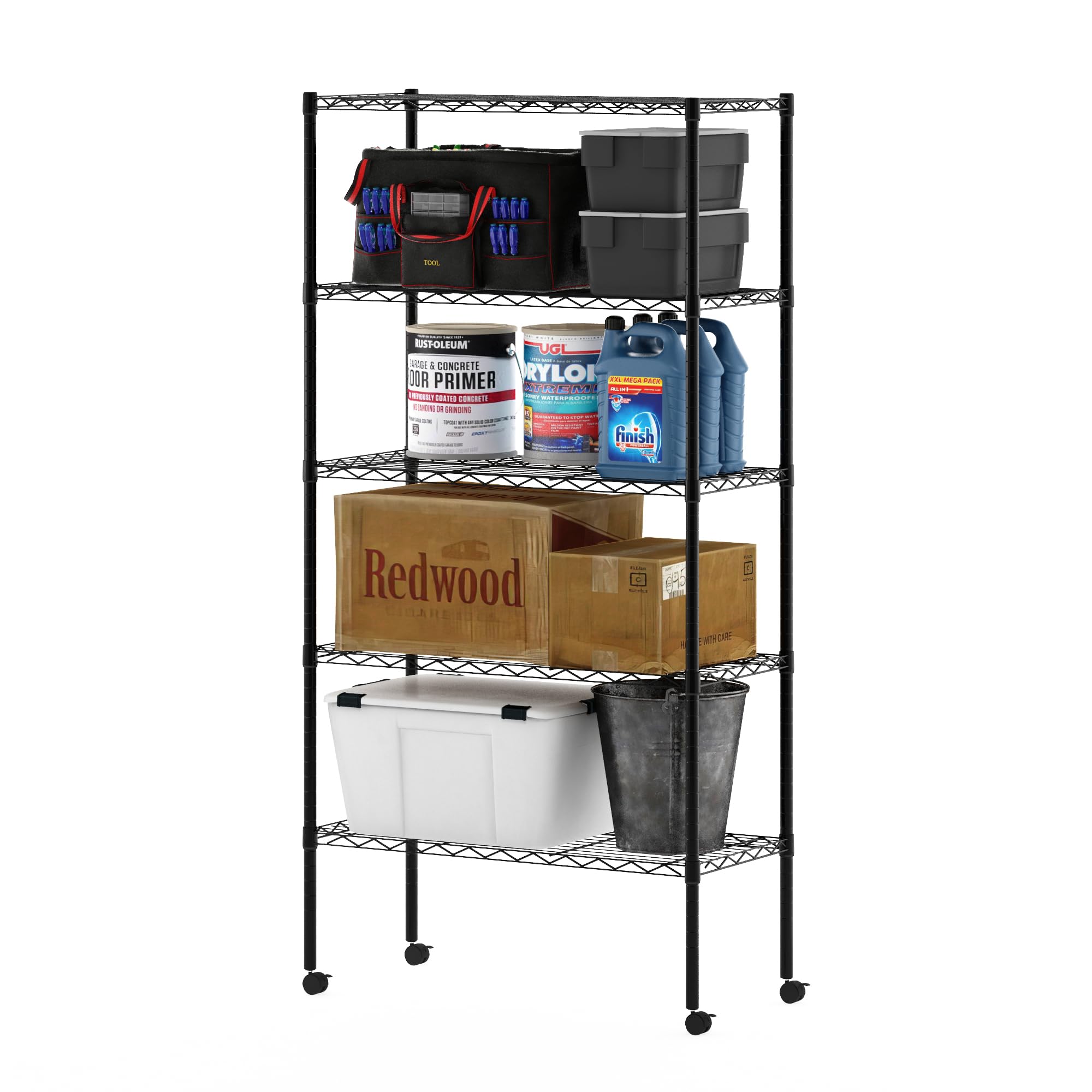 Furinno Wayar Scaffale portaoggetti in Metallo a 5 Ripiani, 76 x 36 x 158 cm, Nero