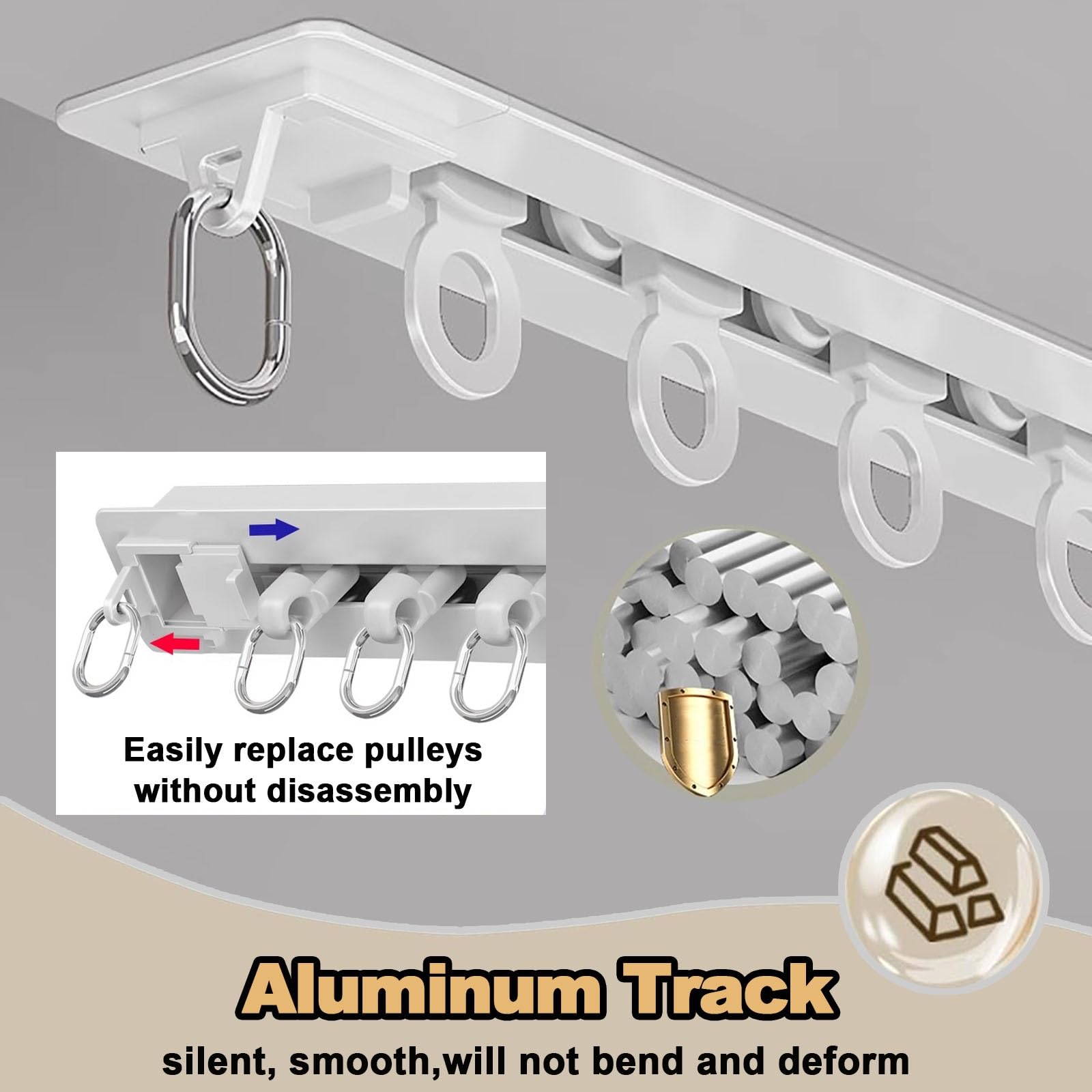 Riel de techo deslizante de aluminio empotrado de doble riel para divisor de habitaciones, longitudes ajustables de 5 pies a 50 pies, perfecto para optimizar el espacio y decoración moderna.