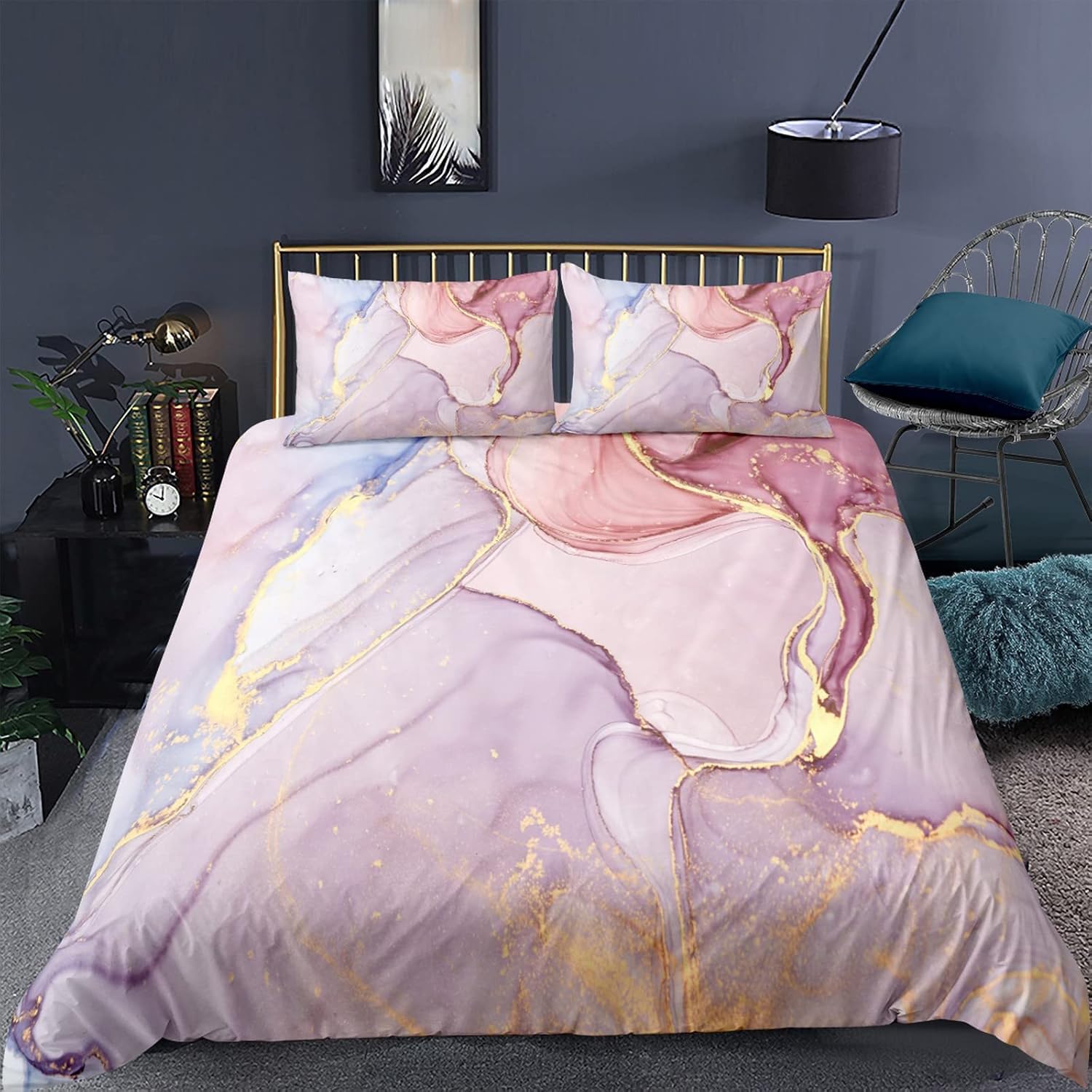 Housse de couette marbre en microfibre haut de gamme avec taies assorties