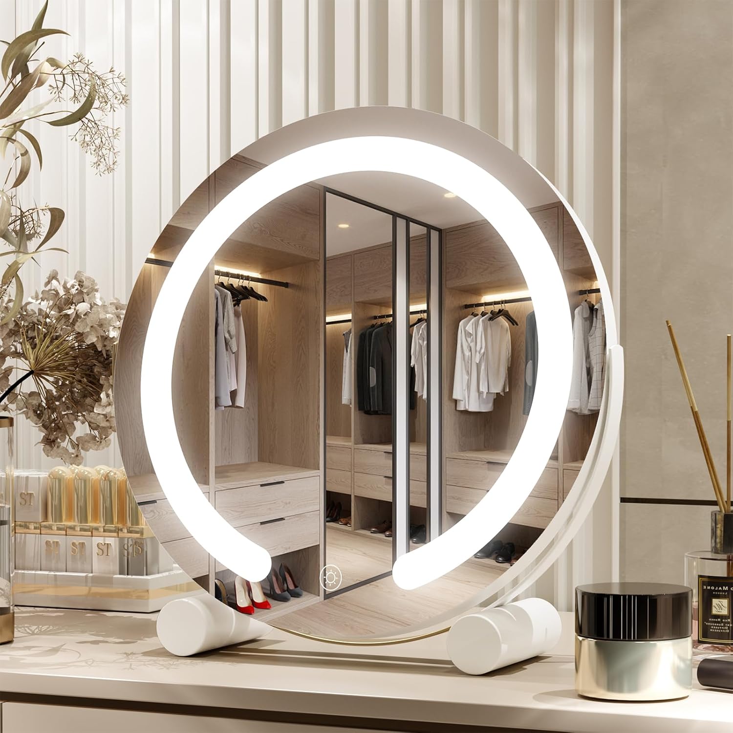 Amazon.com - PRIMETEK Vanity Mirror with Lights, 13 inch LED Lighted Makeup Mirror, Round Makeup ...