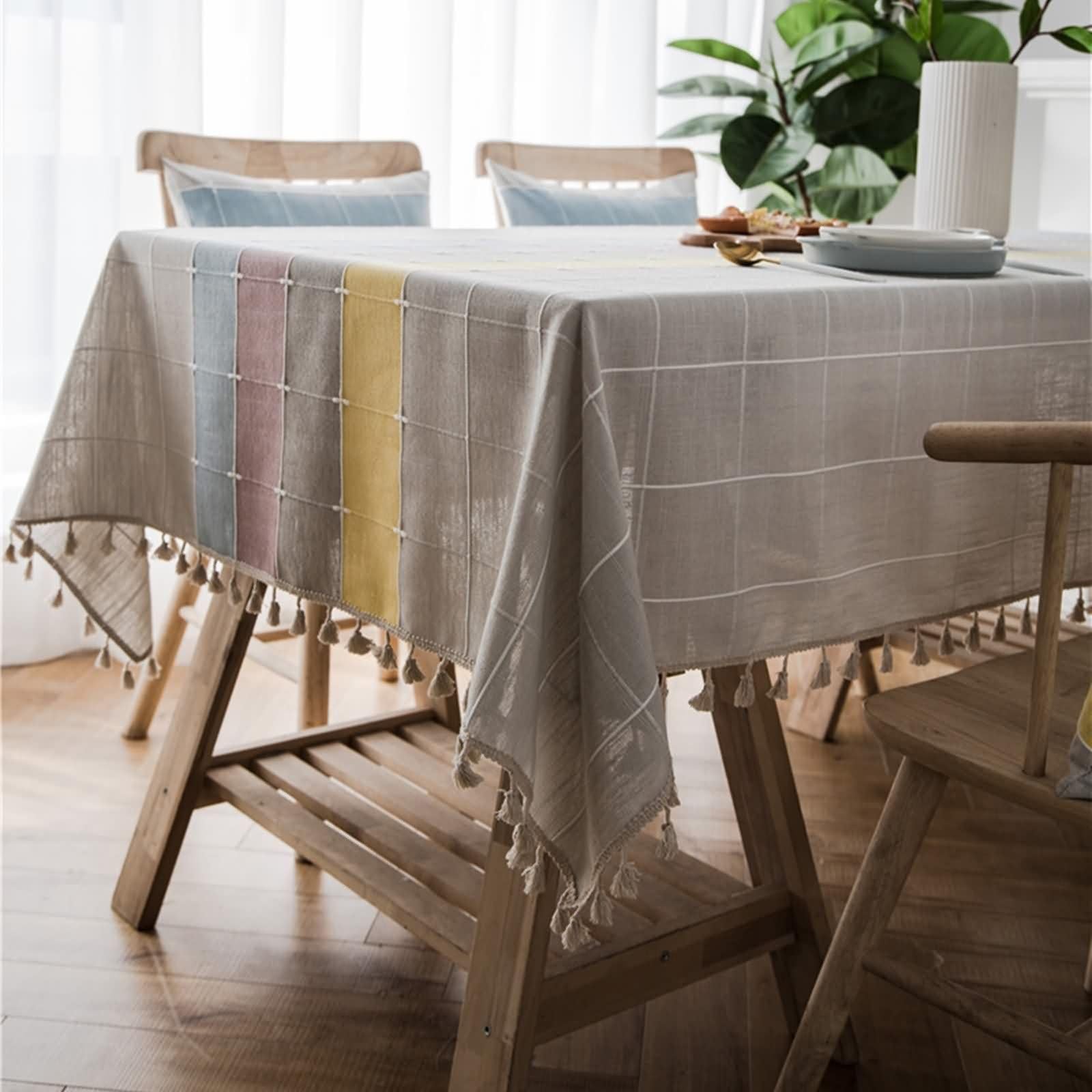 Tovaglia Rettangolare Matrimonio Giunzione A Scacchi con Nappe Tovaglia Poliestere Multicolore,140x220CM