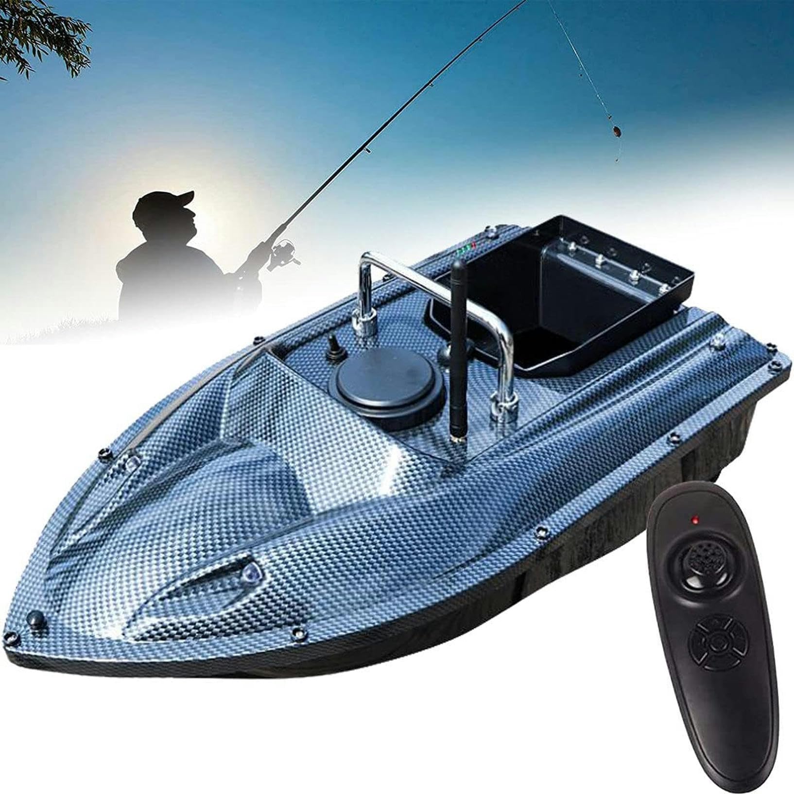Bateau ;appat De Pêche, Grande Capacité 5200Mah Batterie, Bateau Amorceur Peche Carpe Croisière en Une Clé 500m sur OpéRation à Distance,Blue-Étanche